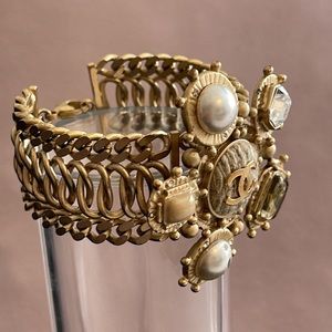 Chanel vintage logo  jewel chain link cuff bracelet